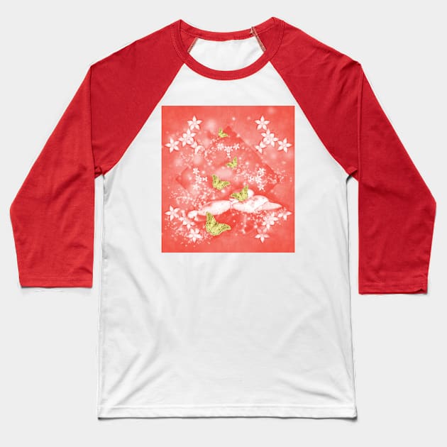 Magical toadstools and gold butterflies Baseball T-Shirt by hereswendy